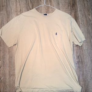 Tan with navy pony RL polo pocket tee